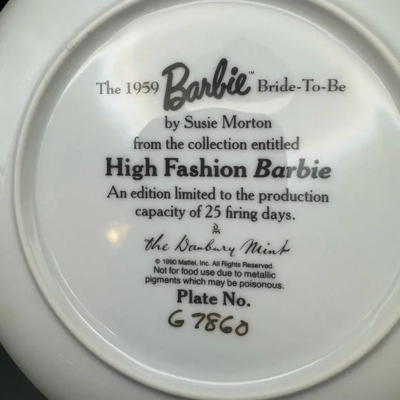 Barbie Bride To Be Porcelain 1990 Collector Plate Morton Danbury Mint  #G7860 - Picture 4 of 5